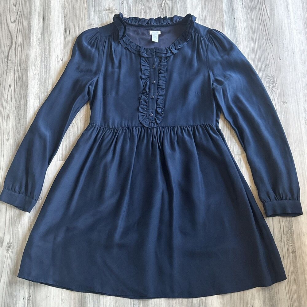 Aqua Navy 100% Silk Blue Ruffle Babydoll Dress Size Large